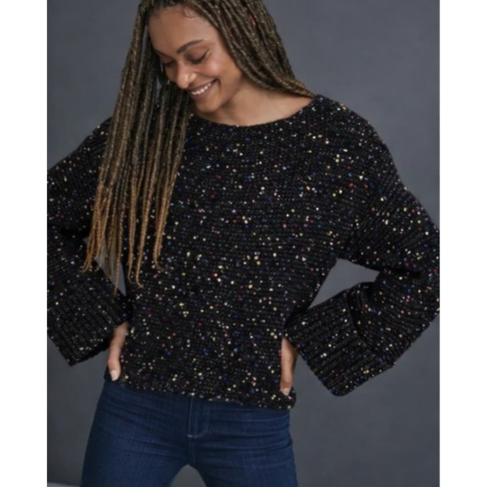 Maeve‎ Anthropologie Black Confetti Knit Sweater Multi Color Speckled Small